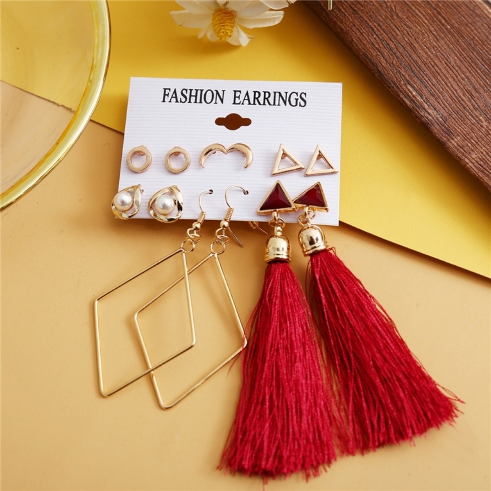6 Pairs Vintage Bohemian Earrings Set Long Tassel